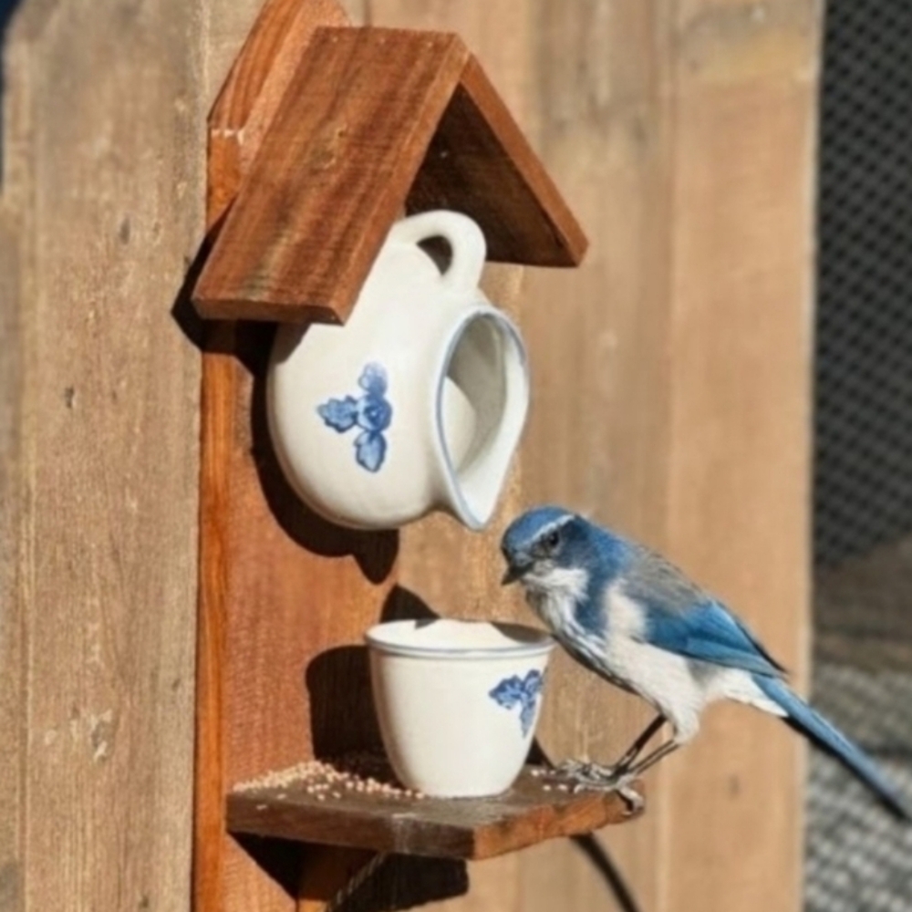 Rustic Wooden Handmade Teapot Bird Feeder Fruit - Picture 13 of 16
